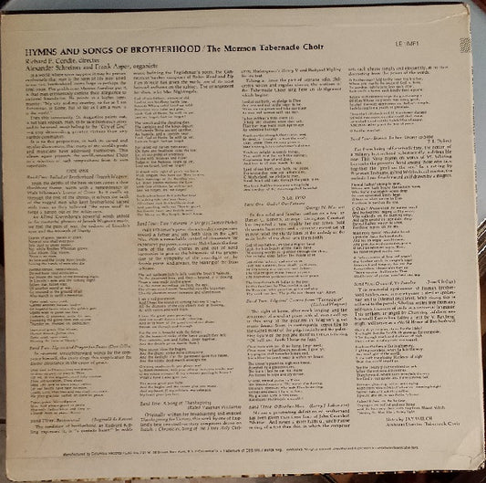 Mormon Tabernacle Choir - Hymns And Songs Of Brotherhood vinyl record, LP (Near Mint (NM or M-)) | Lulo Records