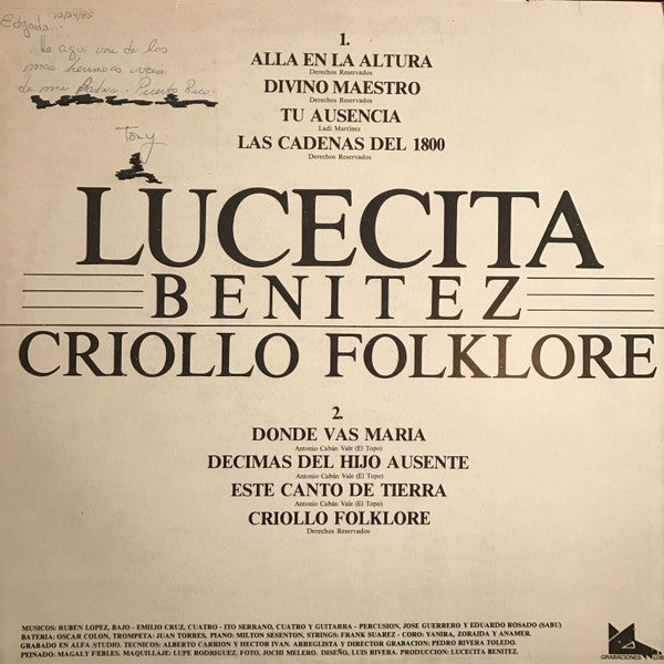 Lucecita Benitez : Criollo Folklore (LP, Album)