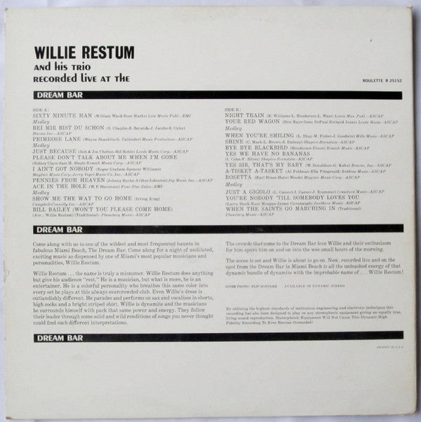 Willie Restum And His Trio : Recorded Live At The Dream Bar Miami Beach (LP, Album, Mono)