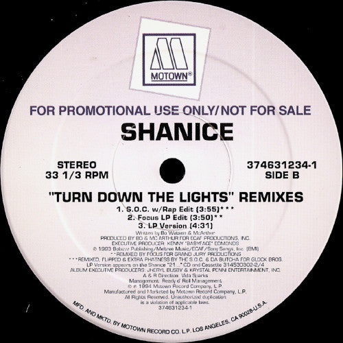 Shanice : Turn Down The Lights (Remixes) (12", Promo)