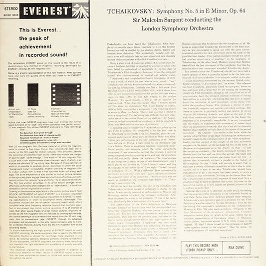 Pyotr Ilyich Tchaikovsky - London Symphony Orchestra, Sir Malcolm Sargent - Symphony No. 5, In E Minor, Opus 64 vinyl record, LP (Near Mint (NM or M-)) | Lulo Records