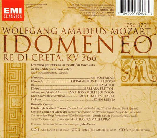 Wolfgang Amadeus Mozart - Ian Bostridge, Lorraine Hunt Lieberson, Lisa Milne, Barbara Frittoli, Anthony Rolfe Johnson, Edinburgh Festival Chorus, Scottish Chamber Orchestra, Sir Charles Mackerras - Idomeneo vinyl record, 3xCD (Near Mint (NM or M-)) | Lulo Records