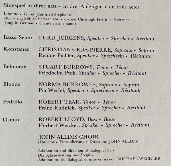 Wolfgang Amadeus Mozart, Christiane Eda-Pierre, Norma Burrowes, Stuart Burrows, Robert Tear, Robert Lloyd (4), Curd Jürgens, The Academy Of St. Martin-in-the-Fields, Sir Colin Davis : Die Entführung Aus Dem Serail = The Abduction From The Seraglio = L’Enlèvement Au Sèrail (3xLP + Box)