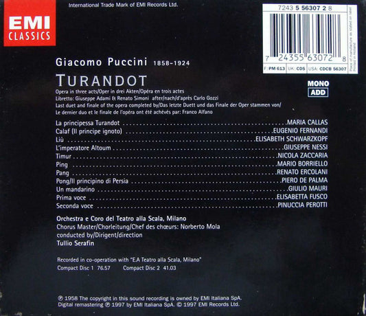 Giacomo Puccini / Maria Callas, Elisabeth Schwarzkopf, Eugenio Fernandi, Nicola Zaccaria, Orchestra Del Teatro Alla Scala E Coro Del Teatro Alla Scala, Tullio Serafin - Turandot vinyl record, 2xCD (Mint (M)) | Lulo Records