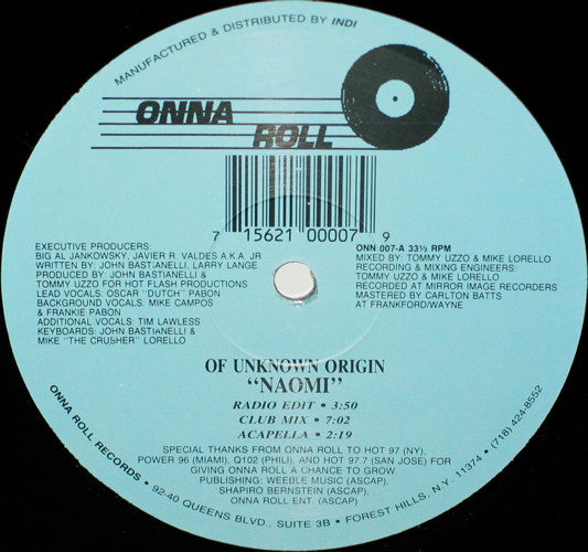 Of Unknown Origin (2) : Naomi (12")