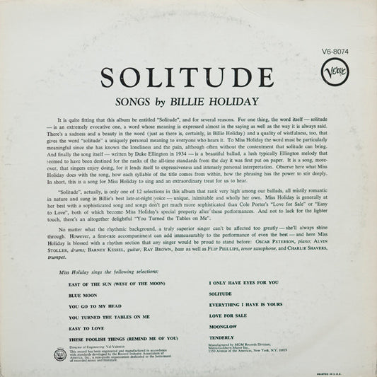 Billie Holiday : Solitude (LP, Album, RE)