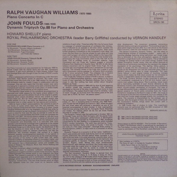 Ralph Vaughan Williams / John Foulds, Howard Shelley, Royal Philharmonic Orchestra, Vernon Handley : Piano Concerto / Dynamic Triptych (LP)