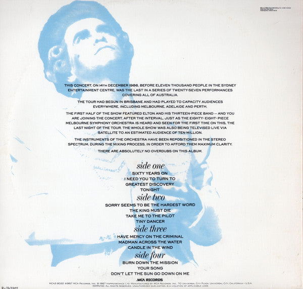 Elton John With Melbourne Symphony Orchestra : Live In Australia (2xLP, Album, Club, BMG)