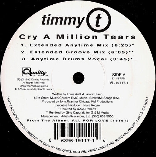 Timmy T : Cry A Million Tears (12")
