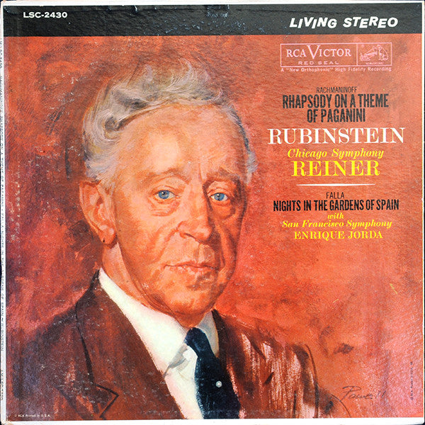 Sergei Vasilyevich Rachmaninoff, Arthur Rubinstein, Chicago Symphony Orchestra, Fritz Reiner, Manuel De Falla, San Francisco Symphony, Enrique Jordá : Rhapsody On A Theme Of Paganini / Nights In The Gardens Of Spain (LP, Album, RP, Ind)