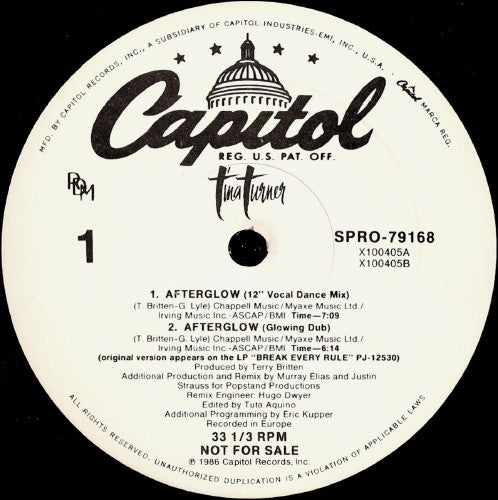 Tina Turner : Afterglow (12", Promo)