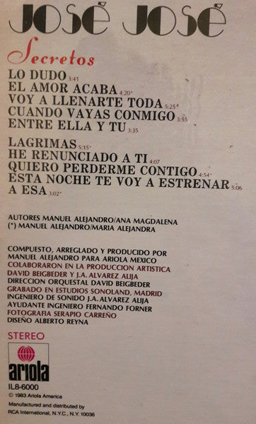 José José : Secretos (LP, Album)