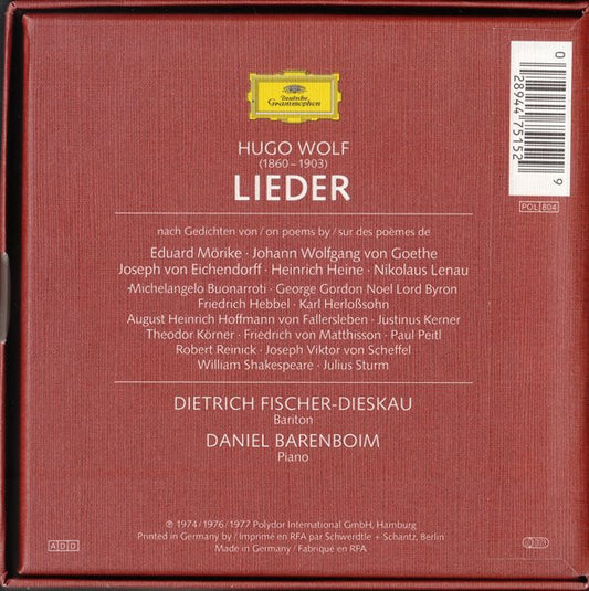 Hugo Wolf, Dietrich Fischer-Dieskau, Daniel Barenboim - Lieder vinyl record, 6xCD (Near Mint (NM or M-)) | Lulo Records