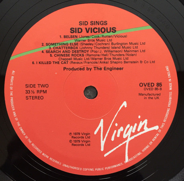 Sid Vicious : Sid Sings (LP, Album, RE)