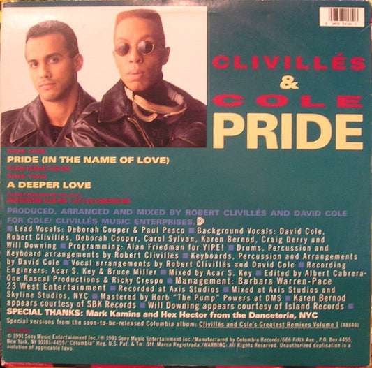 Clivillés & Cole - Pride (In The Name Of Love) vinyl record, 12" (Very Good Plus (VG+)) | Lulo Records