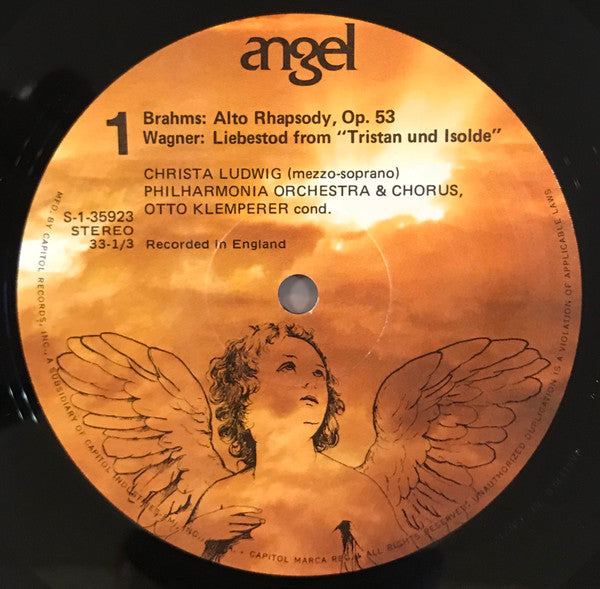 Johannes Brahms / Richard Wagner - Christa Ludwig, Philharmonia Orchestra, Otto Klemperer : Alto Rhapsody / Liebestod From Tristan Und Isolde / Wesendonck Lieder (LP, Album, RP)