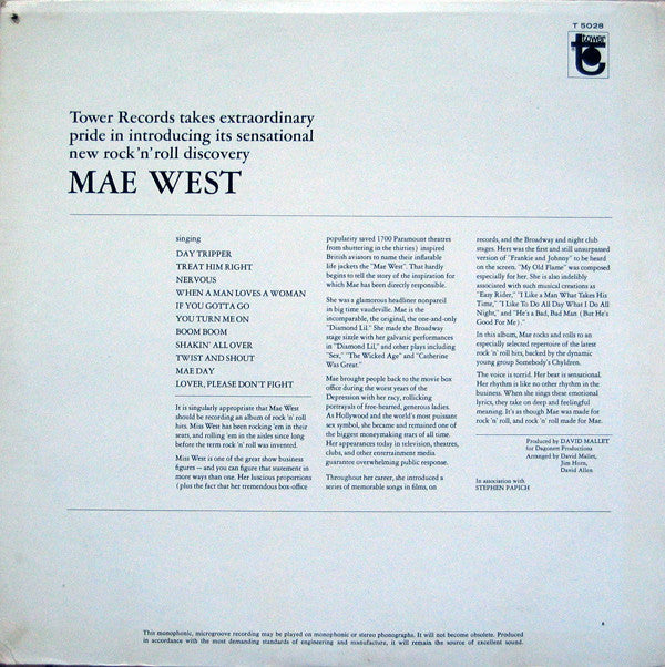 Mae West : Way Out West (LP, Album, Mono)