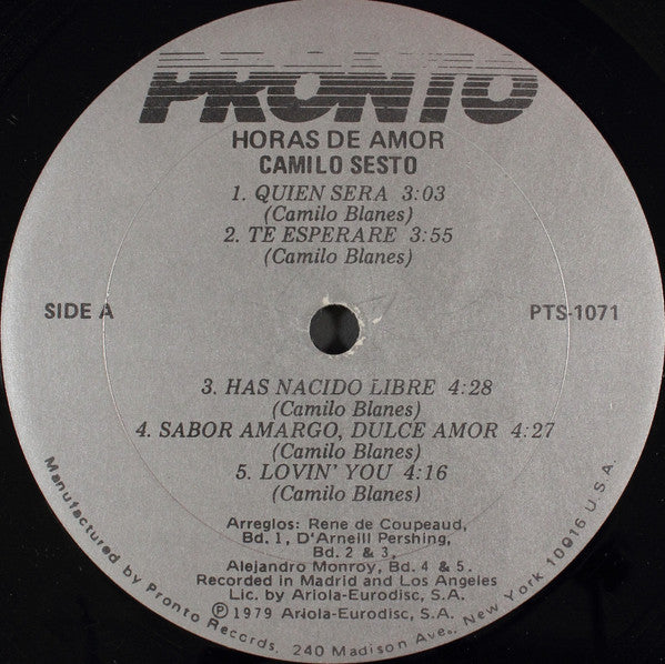 Camilo Sesto : Horas De Amor (LP, Album)