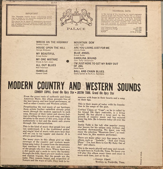 Various - Modern Country & Western Sounds vinyl record, LP (Very Good Plus (VG+)) | Lulo Records
