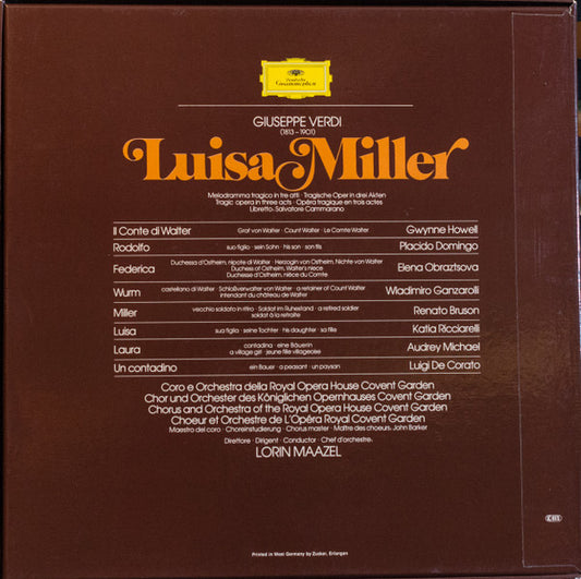 Giuseppe Verdi, Katia Ricciarelli, Placido Domingo, Renato Bruson, Elena Obraztsova, Chorus Of The Royal Opera House, Covent Garden And Orchestra Of The Royal Opera House, Covent Garden, Lorin Maazel - Luisa Miller vinyl record, 3xLP (Near Mint (NM or M-)) | Lulo Records