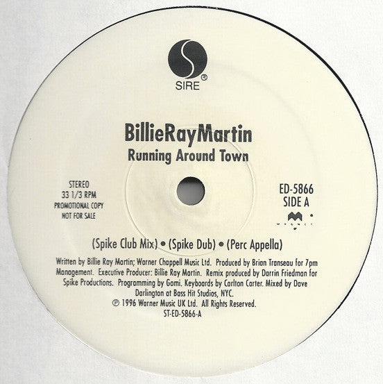 Billie Ray Martin : Running Around Town (12", Promo)