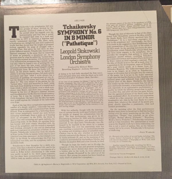 Pyotr Ilyich Tchaikovsky, Leopold Stokowski, London Symphony Orchestra : Symphony No. 6 ["Pathetique"] (LP)