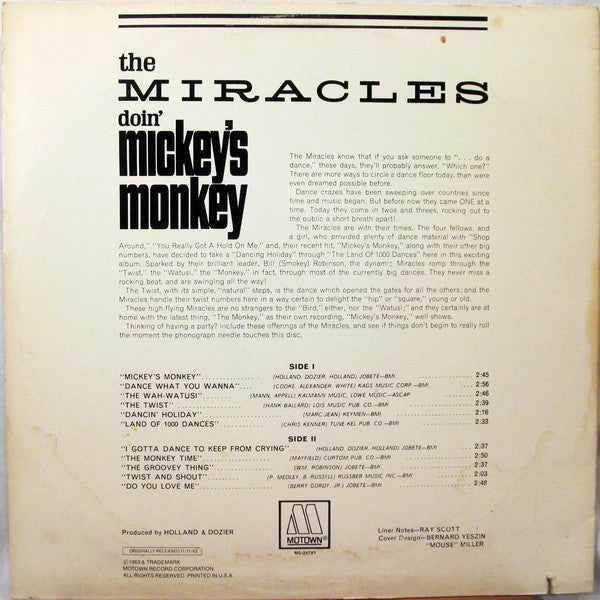 The Miracles : Doin' Mickey's Monkey (LP, Album, RE)