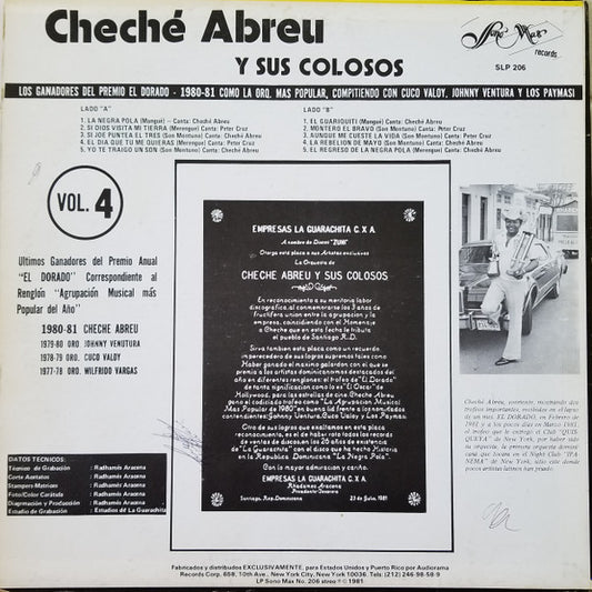 Cheche Abreu Y Sus Colosos - "La Negra Pola" Vol. 4 vinyl record, LP (Very Good (VG)) | Lulo Records