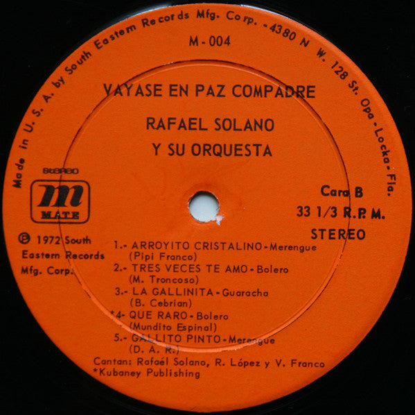 Rafael Solano Y Su Orquesta : Vayase En Paz (LP, Album)