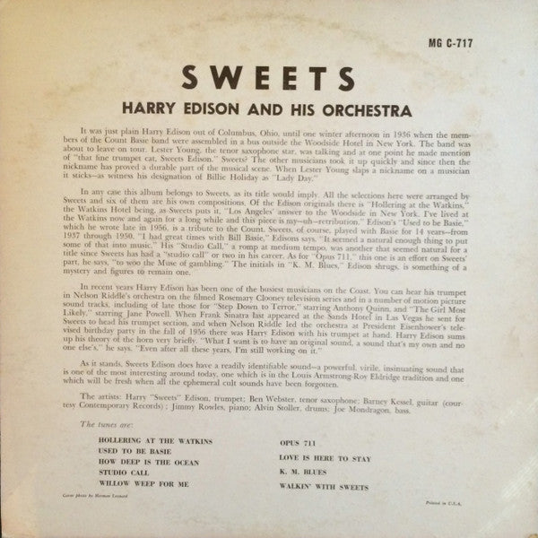 Harry Edison And His Orchestra : Sweets (LP, Album, Mono)