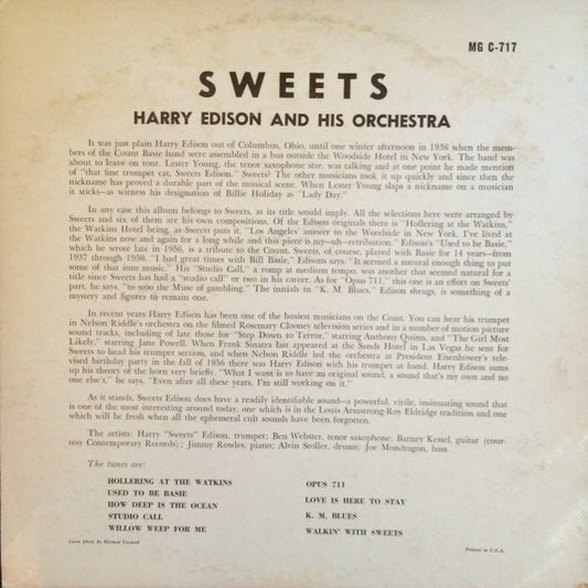 Harry Edison And His Orchestra - Sweets vinyl record, LP (Very Good Plus (VG+)) | Lulo Records