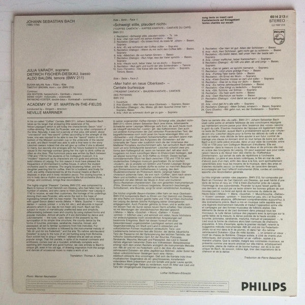 Johann Sebastian Bach, Iulia Várady, Aldo Baldin, Dietrich Fischer-Dieskau, The Academy Of St. Martin-in-the-Fields : Coffee Cantata / Peasant Cantata (LP)