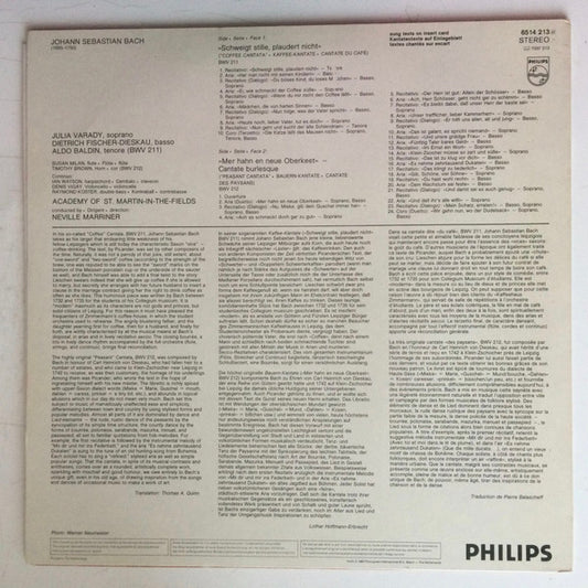 Johann Sebastian Bach, Iulia Várady ∙ Aldo Baldin, Dietrich Fischer-Dieskau, The Academy Of St. Martin-in-the-Fields, Sir Neville Marriner - Coffee Cantata = Kaffee-Kantate / Peasant Cantata = Bauern-Kantate vinyl record, LP (Near Mint (NM or M-)) | Lulo Records