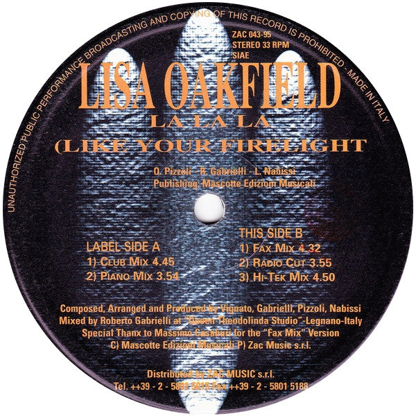 Lisa Oakfield : La La La (Like Your Firelight) (12")