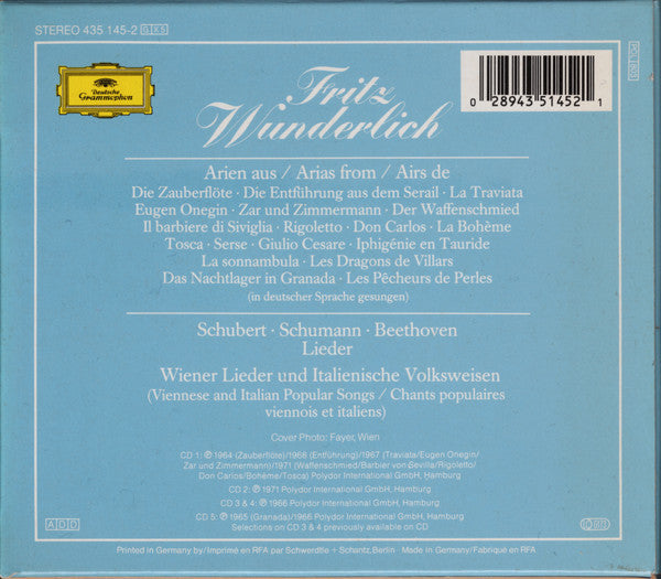 Fritz Wunderlich : Fritz Wunderlich Singt Arien Und Lieder (Box, Comp, RE + 5xCD)