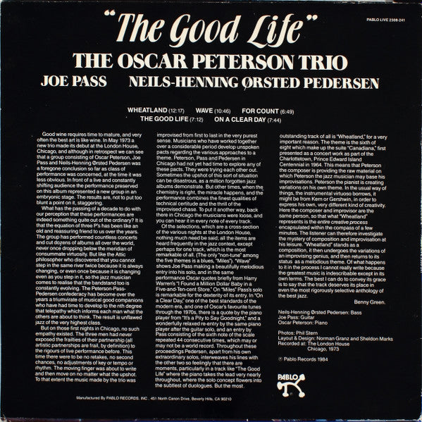 The Oscar Peterson Trio : The Good Life (LP, Album)