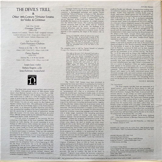 Giuseppe Tartini, Carlo Francesco Chabran & Pietro Nardini - Barbara Bogatin, Sergiu Luca, James Richman - The Devil's Trill & Other 18th-Century Virtuoso Sonatas For Violin & Continuo vinyl record, LP (Near Mint (NM or M-)) | Lulo Records
