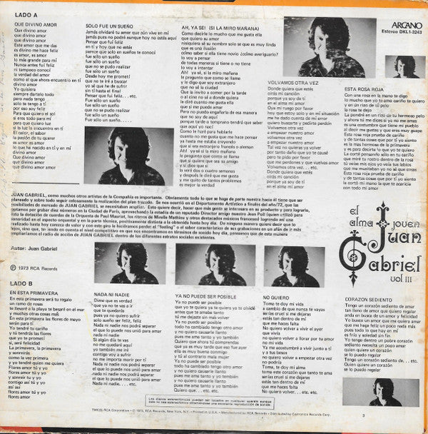 Juan Gabriel : El Alma Joven Vol. III (LP, Album, M/Print)