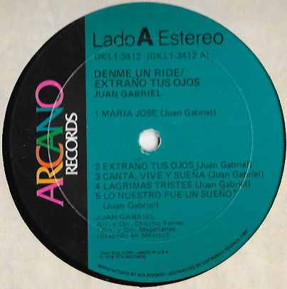 Juan Gabriel : Denme Un Ride • Extraño Tus Ojos (LP, Album)