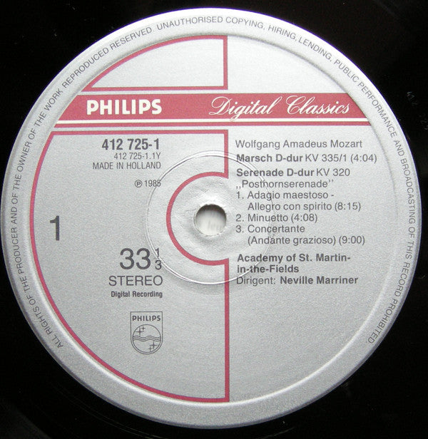 Wolfgang Amadeus Mozart, Sir Neville Marriner : Serenade KV320 "Posthorn" / 2 Marches (LP)