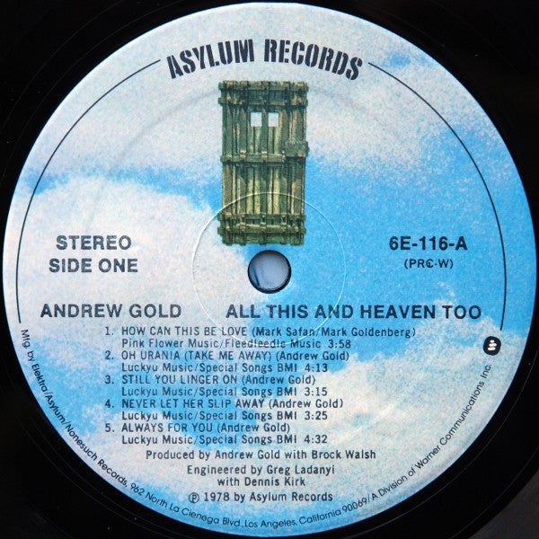 Andrew Gold : All This And Heaven Too (LP, Album, PRC)