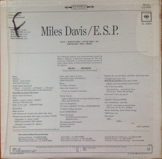 Miles Davis - E.S.P. vinyl record, LP (Very Good Plus (VG+)) | Lulo Records
