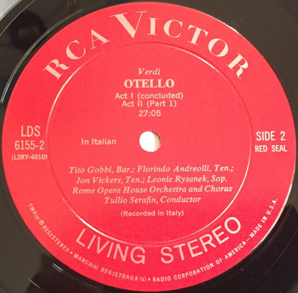 Giuseppe Verdi, Jon Vickers · Leonie Rysanek · Tito Gobbi, Tullio Serafin · Orchestra Del Teatro Dell'Opera Di Roma And Coro Del Teatro Dell'Opera Di Roma : Otello (3xLP + Box, Sli)