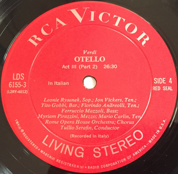 Giuseppe Verdi, Jon Vickers · Leonie Rysanek · Tito Gobbi, Tullio Serafin · Orchestra Del Teatro Dell'Opera Di Roma And Coro Del Teatro Dell'Opera Di Roma : Otello (3xLP + Box, Sli)