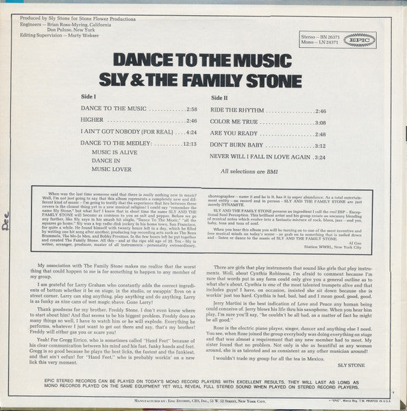 Sly & The Family Stone : Dance To The Music (LP, Album, Pit)