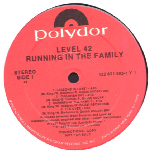 Level 42 : Running In The Family (LP, Album, Promo)