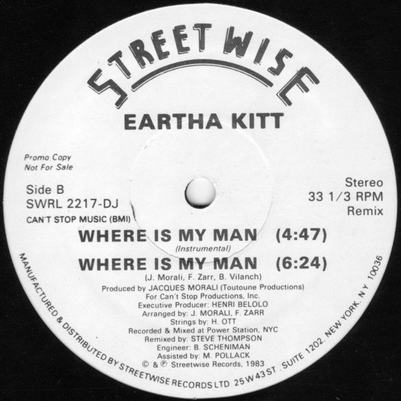 Eartha Kitt : Where Is My Man (Remix) (12", Promo)