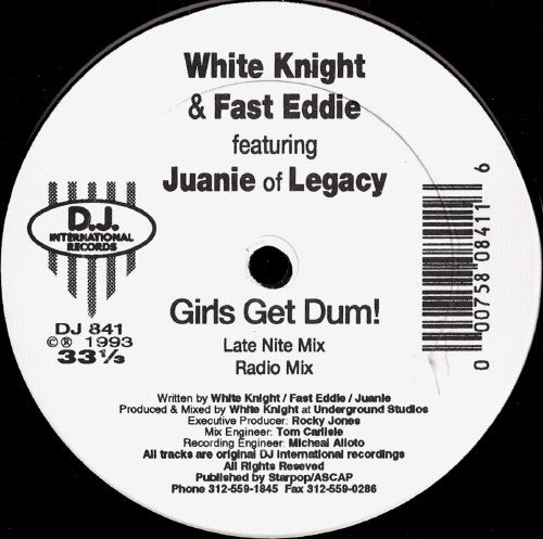 White Knight & "Fast" Eddie Smith Featuring Juanie - Girls Get Dum! vinyl record, 12" (Mint (M)) | Lulo Records