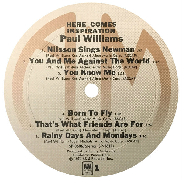 Paul Williams (2) : Here Comes Inspiration (LP, Album, Pit)