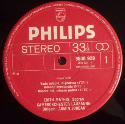 Joseph Haydn, Edith Mathis, Orchestre De Chambre De Lausanne • Armin Jordan : Arias = Arien  (LP)